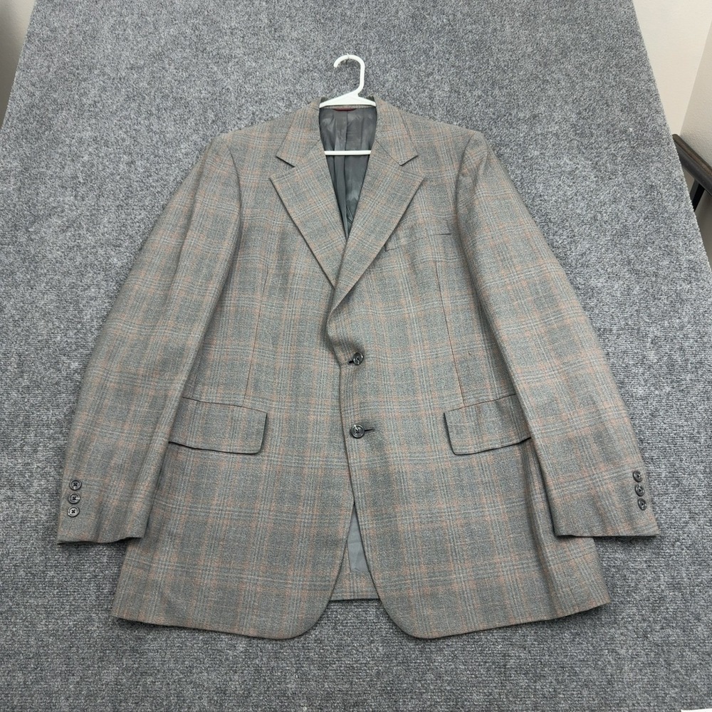 Vintage Hart Schaffner & Marx Blazer Mens Grey Wool Plaid Sport Coat Classic